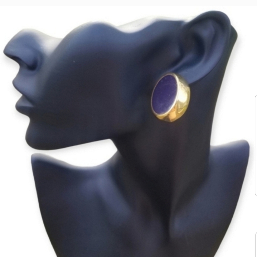 NAPIER 90S GOLDTONE & PURPLE STATEMENT EARRINGS
